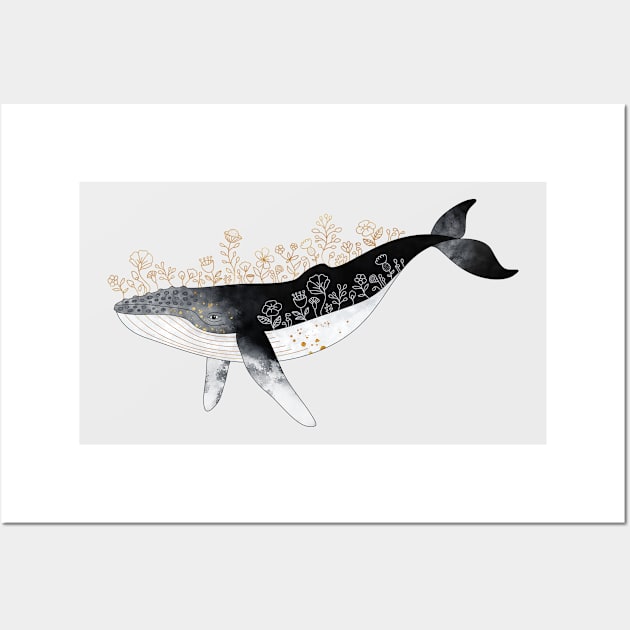Floral Whale Wall Art by elisabethfredriksson